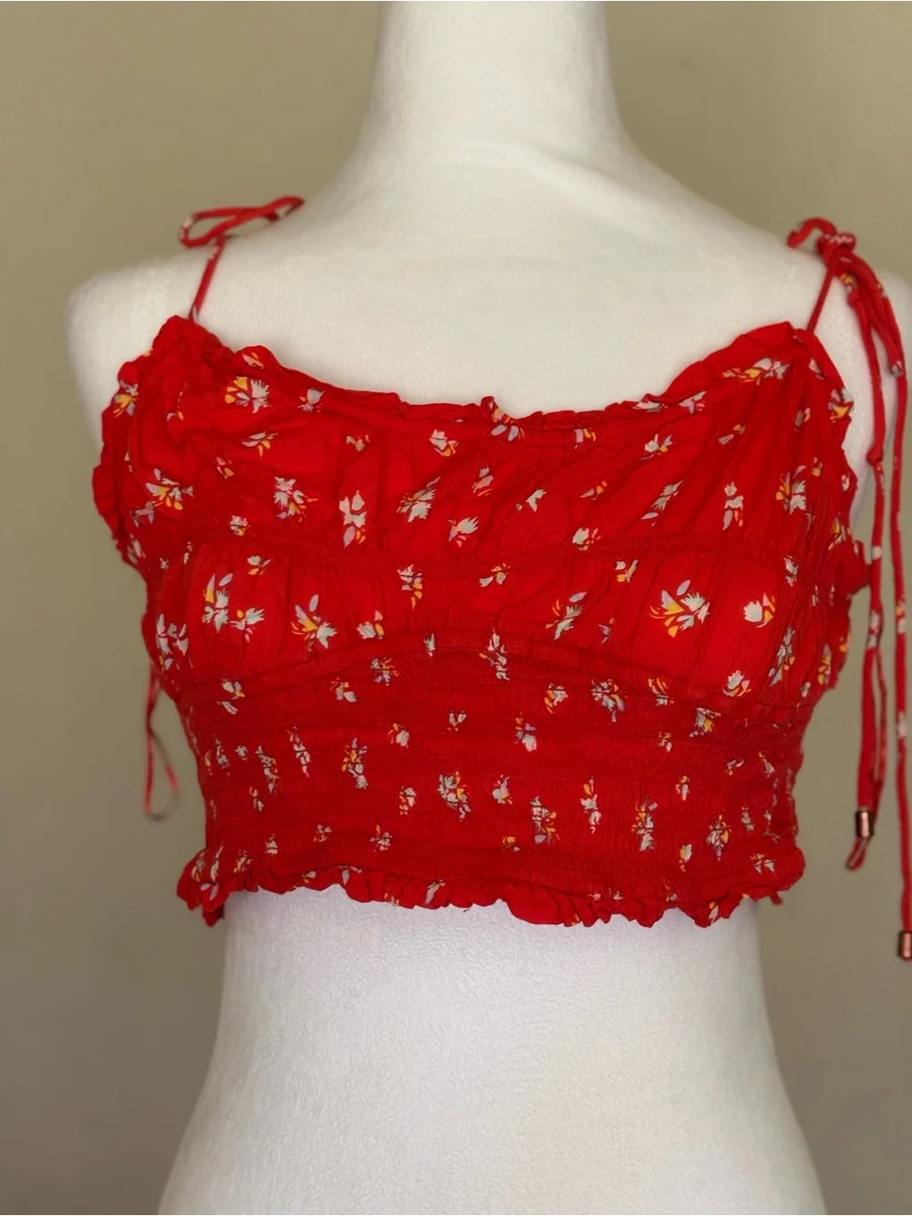 Free People Orange Floral Smoked Crop Top